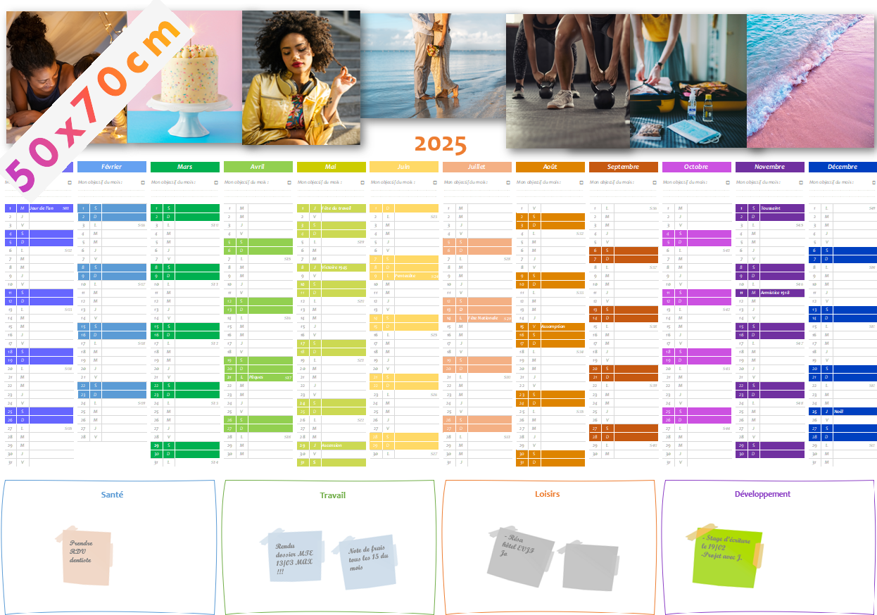 Calendrier 4 en 1 - Multicolore vif - avec ajout de vos photos vision board en ligne