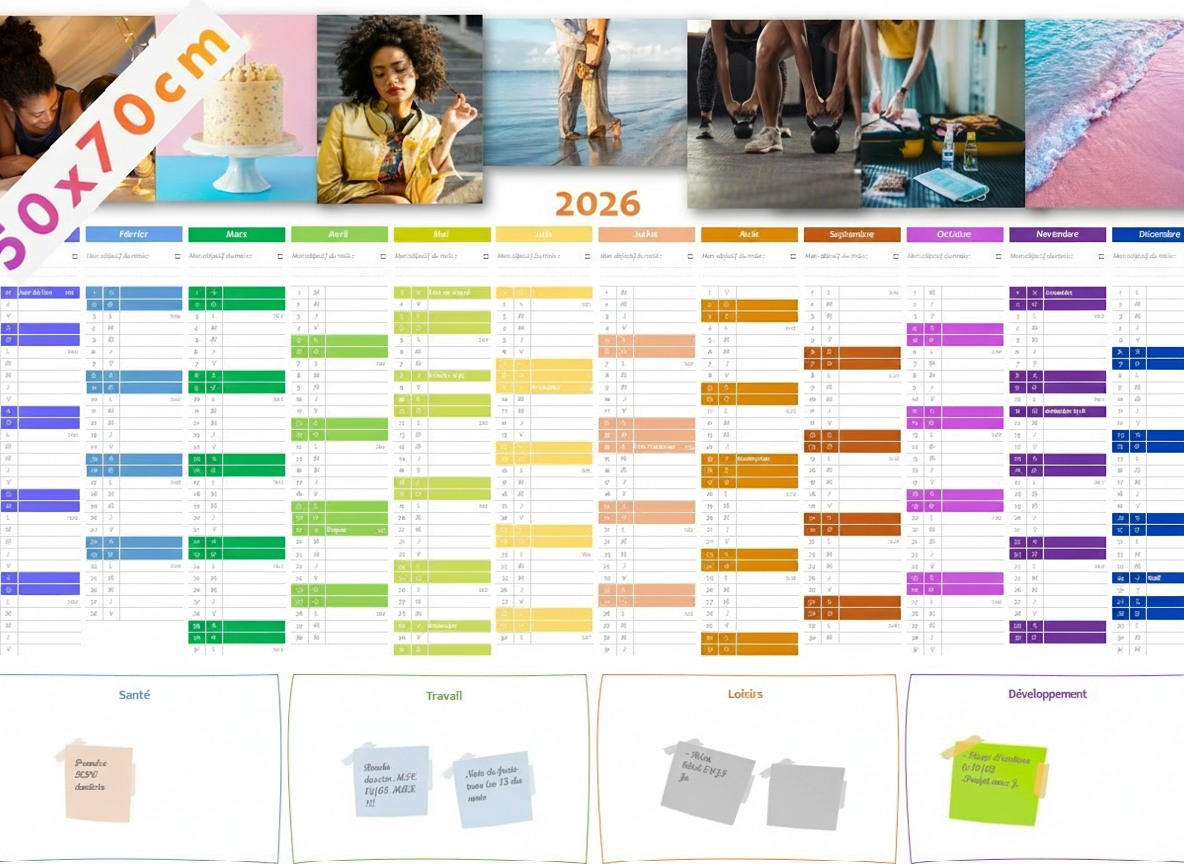 Calendrier 4 en 1 - Multicolore vif - avec ajout de vos photos vision board en ligne