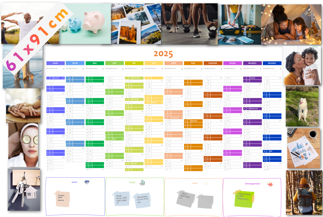Calendrier 4 en 1 - Multicolore vif - avec ajout de vos photos vision board en ligne