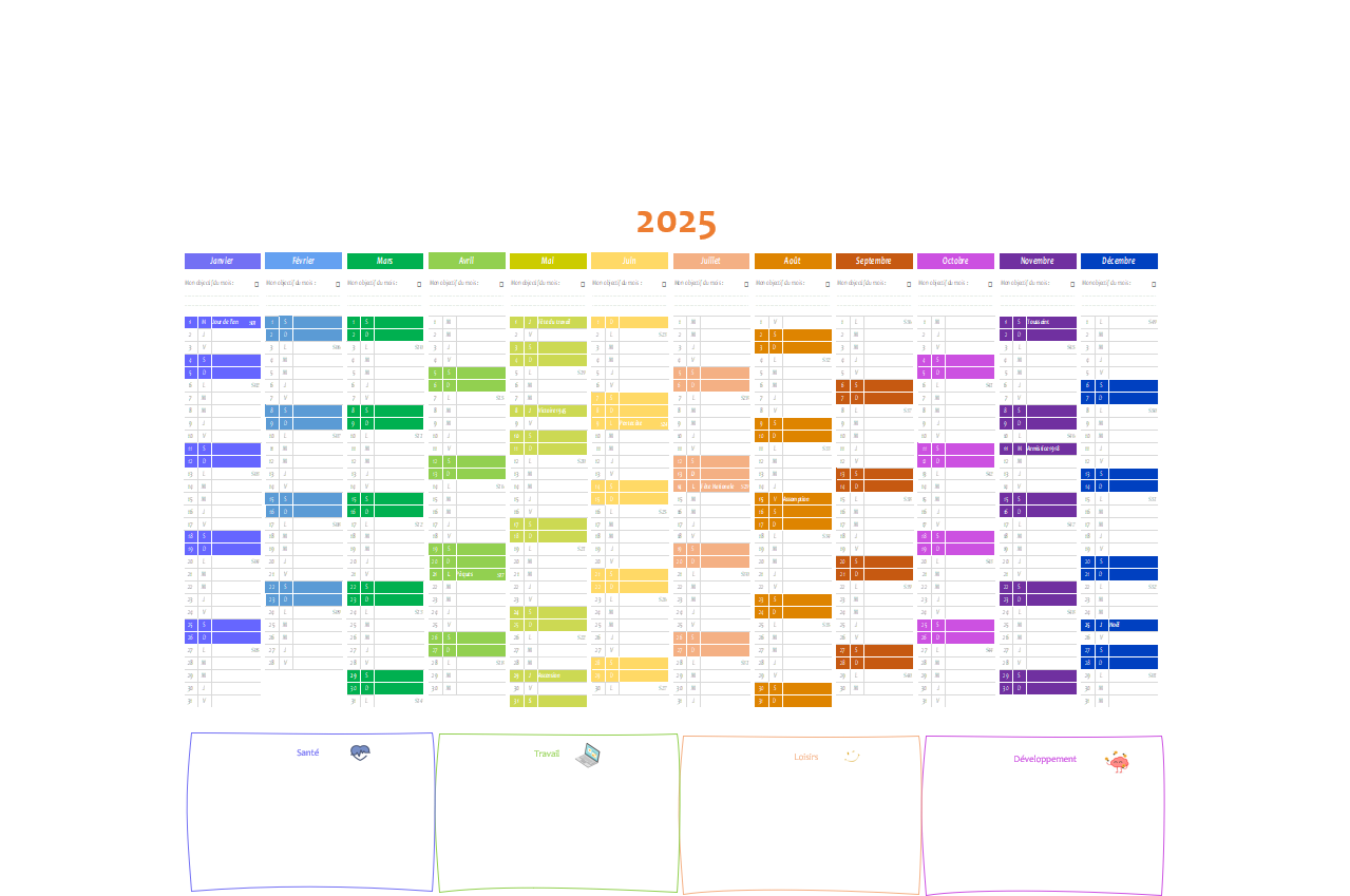 Calendrier 4 en 1 - Multicolore vif