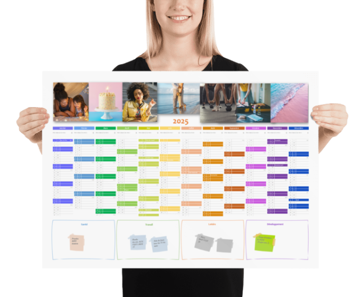 Calendrier 4 en 1 - Multicolore vif - avec ajout de vos photos vision board en ligne