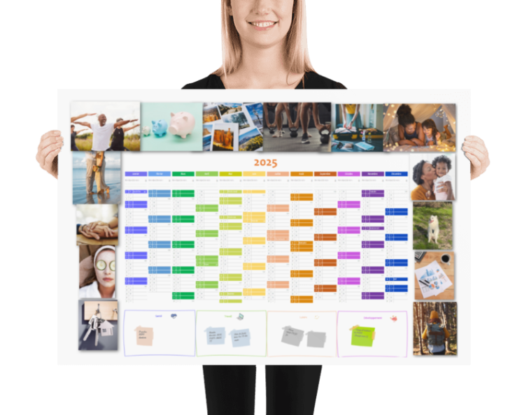 Calendrier 4 en 1 - Multicolore vif - avec ajout de vos photos vision board en ligne