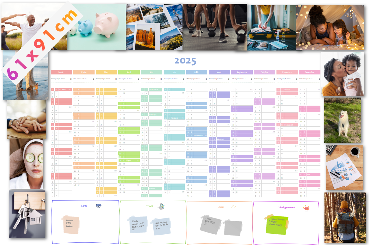 Calendrier 4 en 1 - Pastel avec ajout de vos photos vision board en ligne